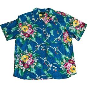Lauren Ralph Lauren Floral Hawaiian Shirt Sz 16 Coastal Beach Linen  Vacay Women